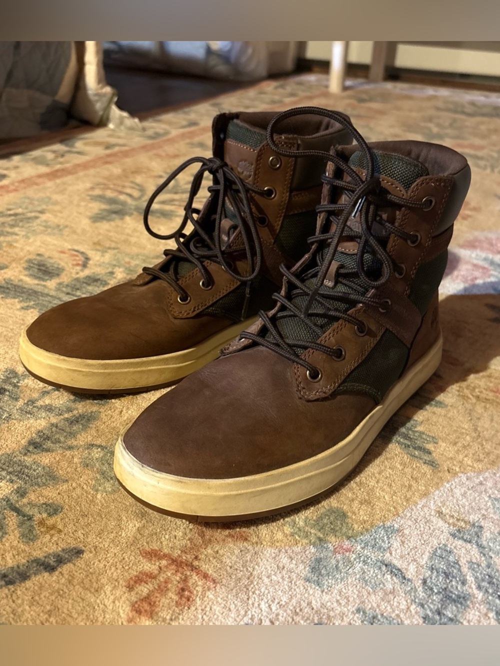 Men's Brown & Forest Green Leather High-Top Casual Boots